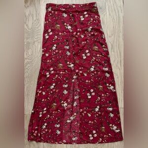 Womens Red Floral Slit Front Button Skirt